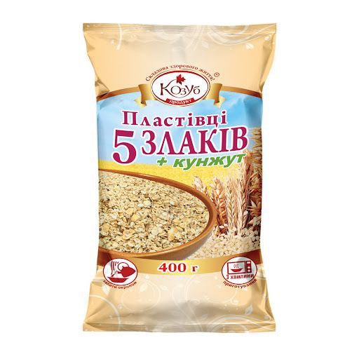 Пластівці Козуб 5 злаків+кунжут пакет 400г